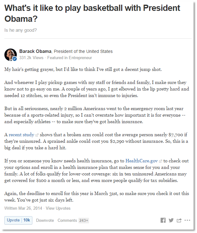 Obama親自回應Quora上的發問